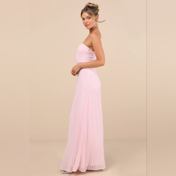 Lulus Celebratory Aesthetic Blush Pink Pleated Strapless Maxi Dress L Wedding - Picture 4 of 9